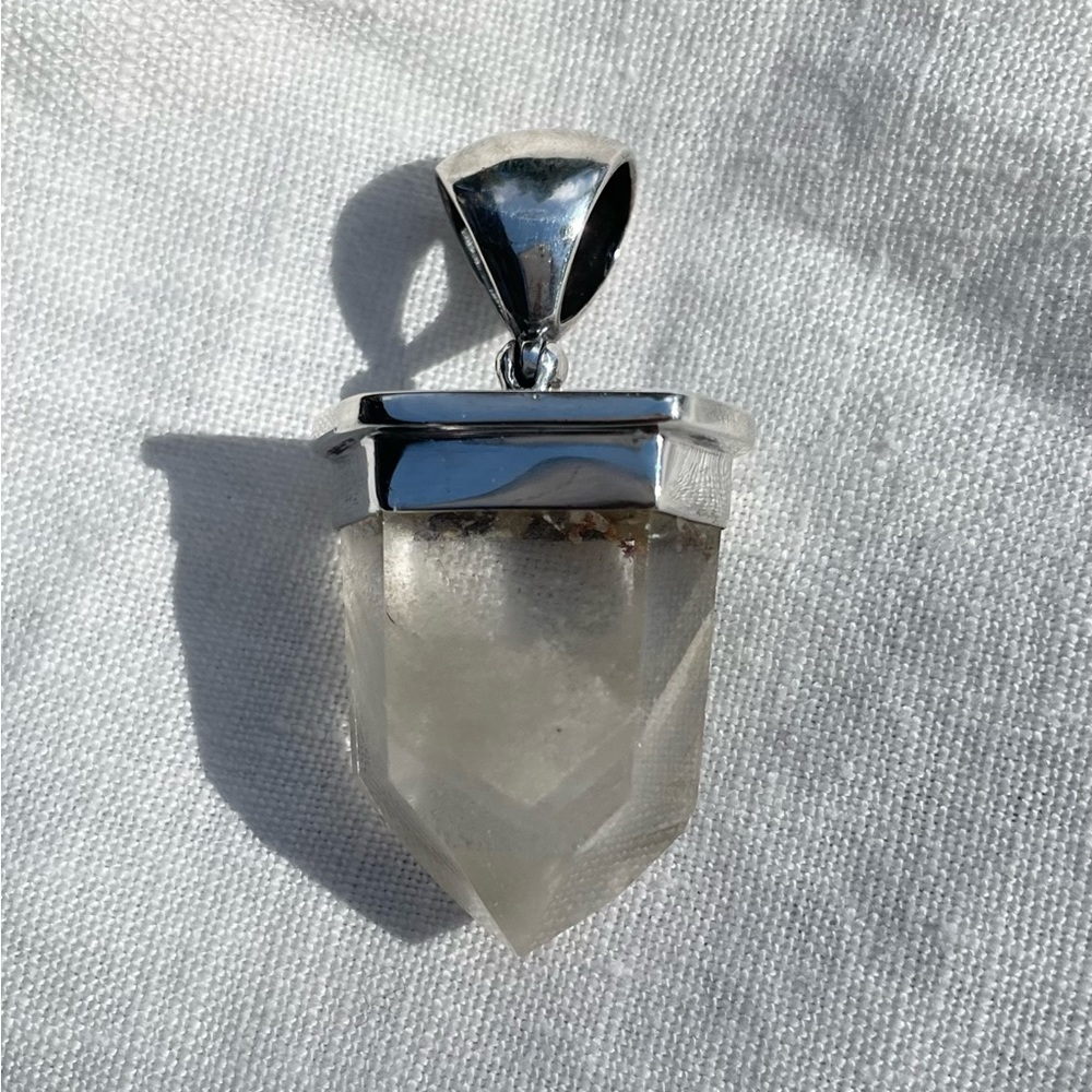 Vintage ghost quartz crystal point pendant